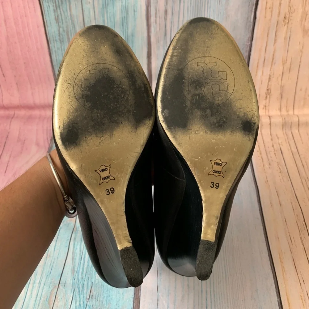 Tory Burch Black Leather Wedges